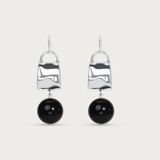 Silver Drum w Onyx Ball Earring