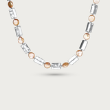 Beige Coin w Silver Rectangle Necklace