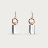 Beige Coin Pearl w Silver Rectangle Earring