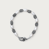Freshwater Rice Pearl w Curved Silver Tube Bracelet