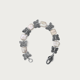 Big Silver Butterfly w White Pearl Bracelet