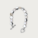 Silver coin w Square keishi Pearl Bracelet