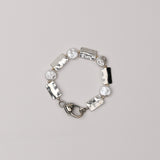 Coin Pearl w Silver Rectangle Bracelet