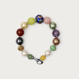 Blue Cloisonne Rose and Green Quartz Pearl Glaze Bracelet