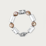 Beige Coin pearl w Silver Rectangle Bracelet