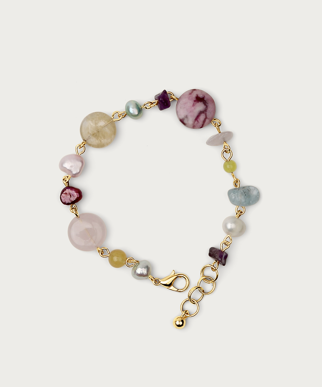 Gemstone and Pearl Brass Wired Bracelet