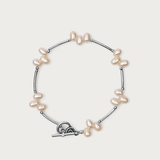 Rice Pearl w Silver Tube Bracelet