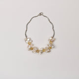White Keishi Pearl Brazil Gold Crystal Ball w Silver Tube Necklace