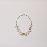 White Keishi Pear Crystal Cube w Silver Tube Necklace