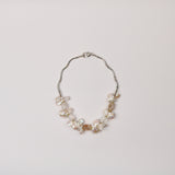 White Keishi Pear Crystal Cube w Silver Tube Necklace