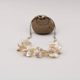 White Keishi Pearl Brazil Gold Crystal Ball w Silver Tube Necklace