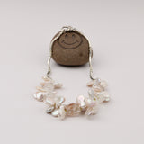 White Keishi Pear Crystal Cube w Silver Tube Necklace