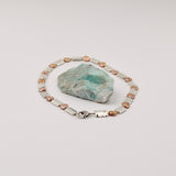 Beige Coin w Silver Rectangle Necklace