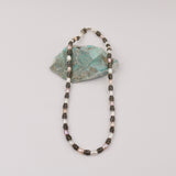 Rice Pearl w Silver Curved Tube Necklace