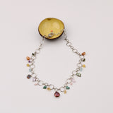 Silver Bubble Chain w Pearl and Gemstone Necklace