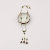 Brown Water Drop Pear w Peridot Chips Pendent Necklace