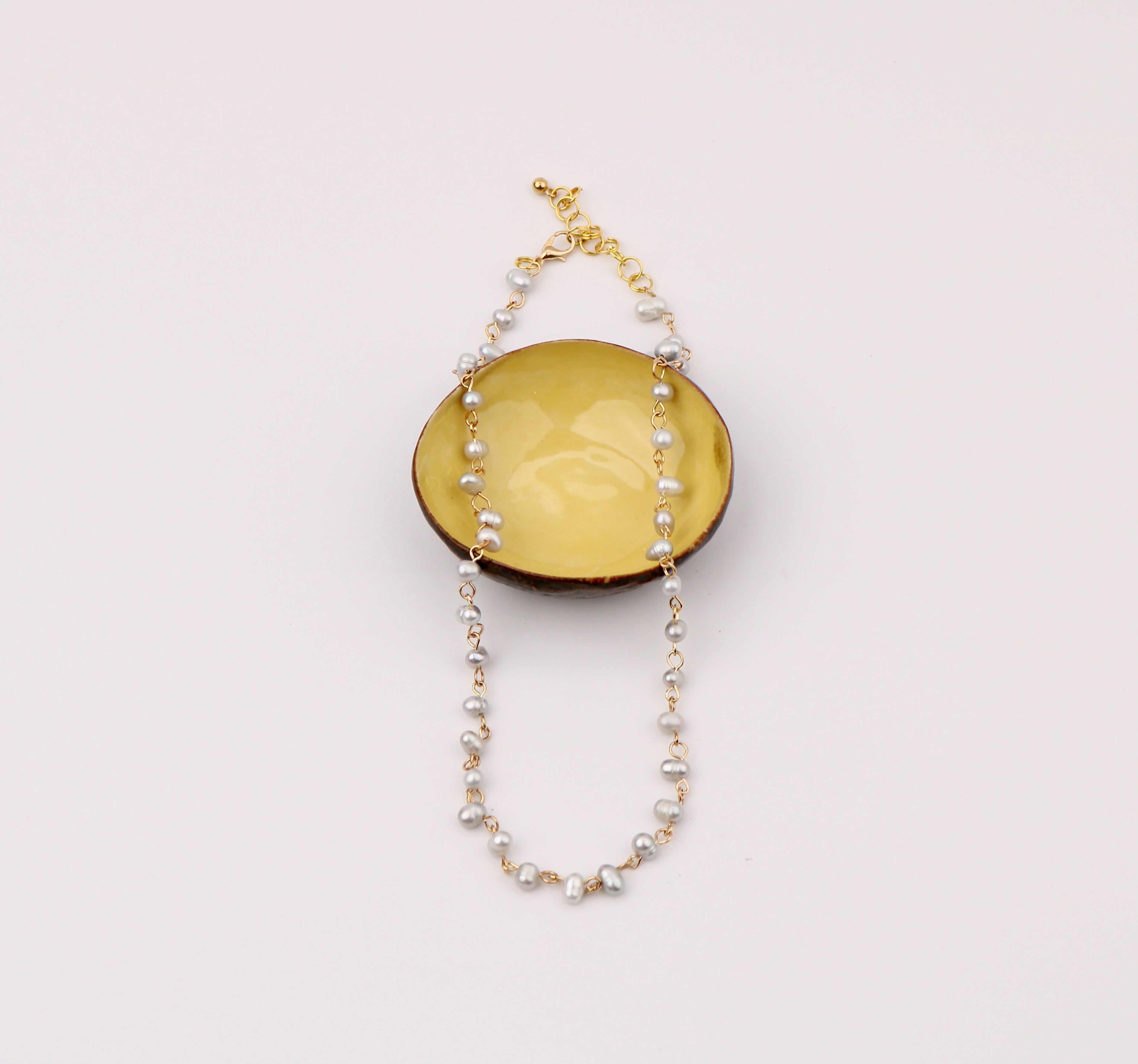 Brass Wired Rice Pearl Necklace