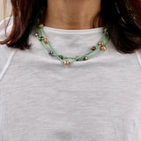 Suede Strips w Pearl Necklace