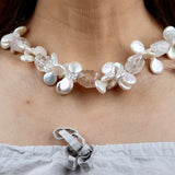 White Keishi Pear Crystal Cube w Silver Tube Necklace