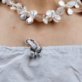 White Keishi Pear Crystal Cube w Silver Tube Necklace