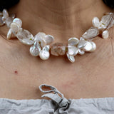 White Keishi Pear Crystal Cube w Silver Tube Necklace