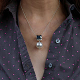 Silver Drum w White Pearl Pendent