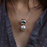 Silver Drum w White Pearl Pendent