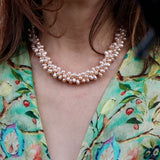 Pink Rice Triple String Twisted Necklace