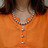 White Pearl w Silver Star Necklace