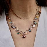 Silver Bubble Chain w Pearl and Gemstone Necklace