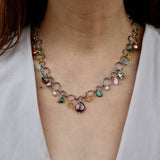 Silver Bubble Chain w Pearl and Gemstone Necklace