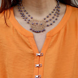 Triple Black Pearl w Gold Filled Crochet Net Work Choker