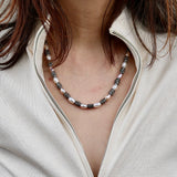 Rice Pearl w Silver Curved Tube Necklace