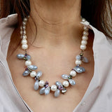 Pearl and Keishi Pearl w Quartz Necklace