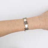 Big Silver Butterfly w White Pearl Bracelet