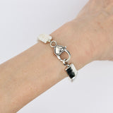 Coin Pearl w Silver Rectangle Bracelet