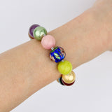 Blue Cloisonne Rose and Green Quartz Pearl Glaze Bracelet