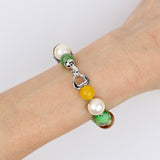 Blue Cloisonne Rose and Green Quartz Pearl Glaze Bracelet
