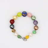 Blue Cloisonne Rose and Green Quartz Pearl Glaze Bracelet