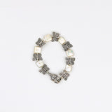 Big Silver Butterfly w White Pearl Bracelet