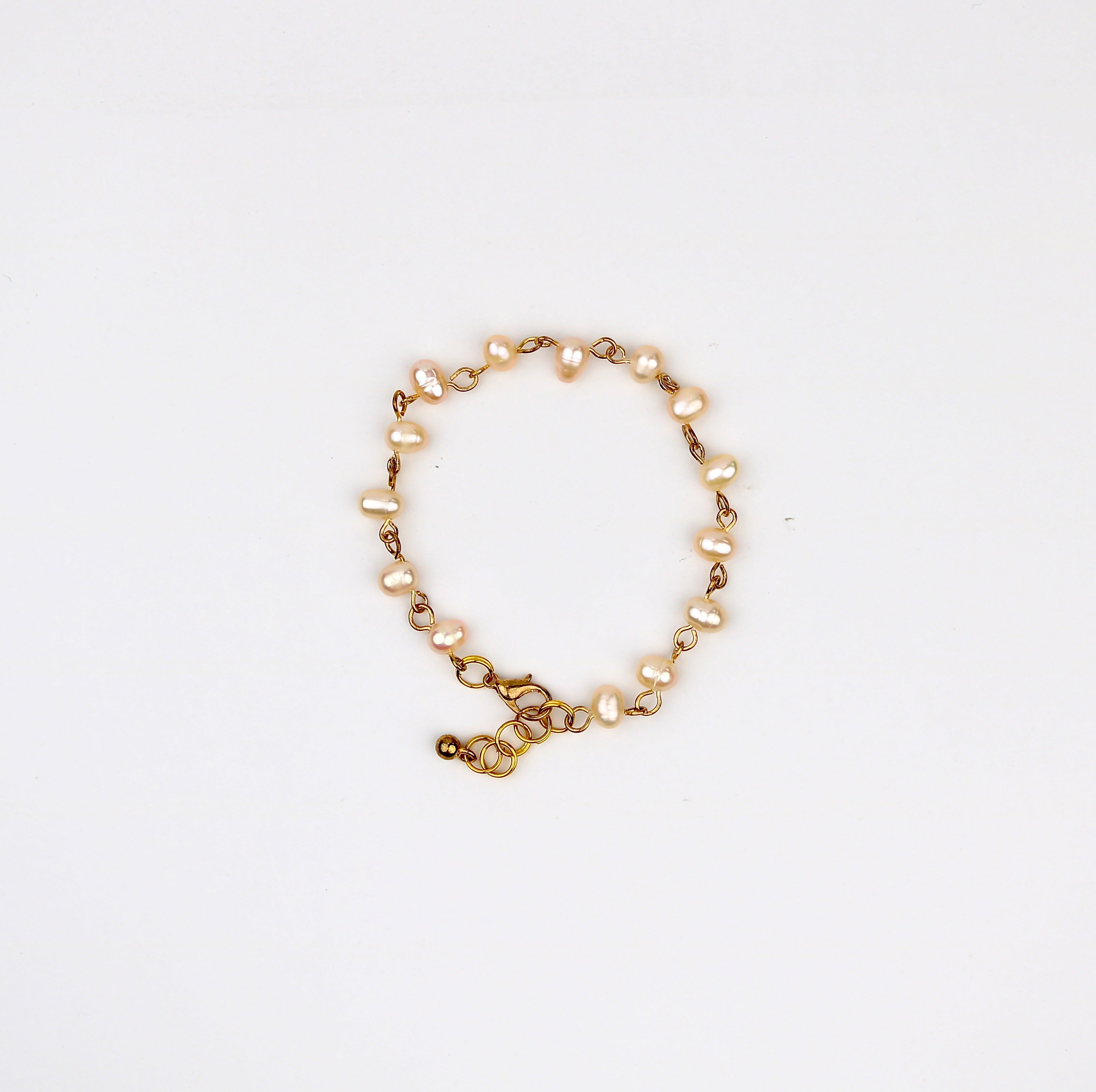Brass Wired Rice Pearl Bracelet