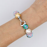 Green Cloisonne w Gemstones Ball Bracelet