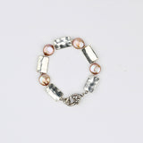 Beige Coin pearl w Silver Rectangle Bracelet