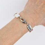 Beige Coin pearl w Silver Rectangle Bracelet