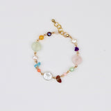 Gemstone and Pearl Brass Wired Bracelet