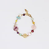 Gemstone and Pearl Brass Wired Bracelet