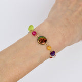 Gemstone and Pearl Brass Wired Bracelet