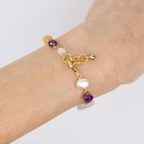 Gemstone and Pearl Brass Wired Bracelet