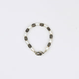 Freshwater Rice Pearl w Curved Silver Tube Bracelet