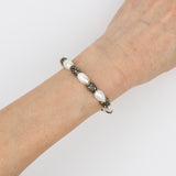 Freshwater Rice Pearl w Curved Silver Tube Bracelet